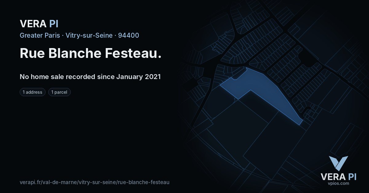 Rue Blanche Festeau, Vitry-sur-Seine at night – every parcel coloured by the prices around it, the street's own parcels lit