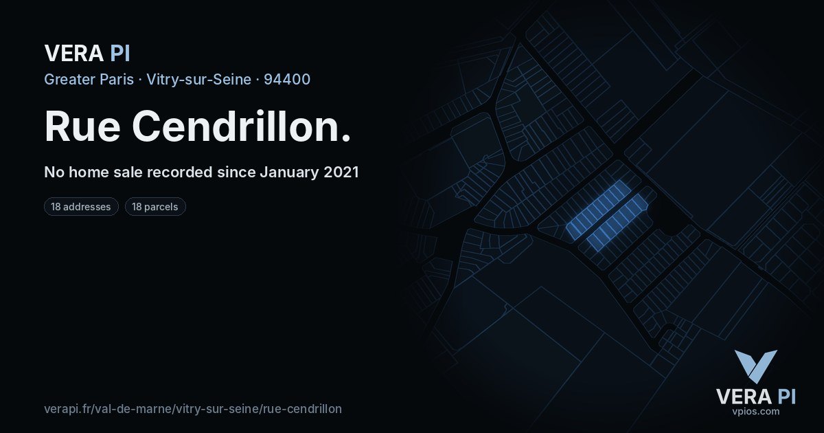 Rue Cendrillon, Vitry-sur-Seine at night – every parcel coloured by the prices around it, the street's own parcels lit