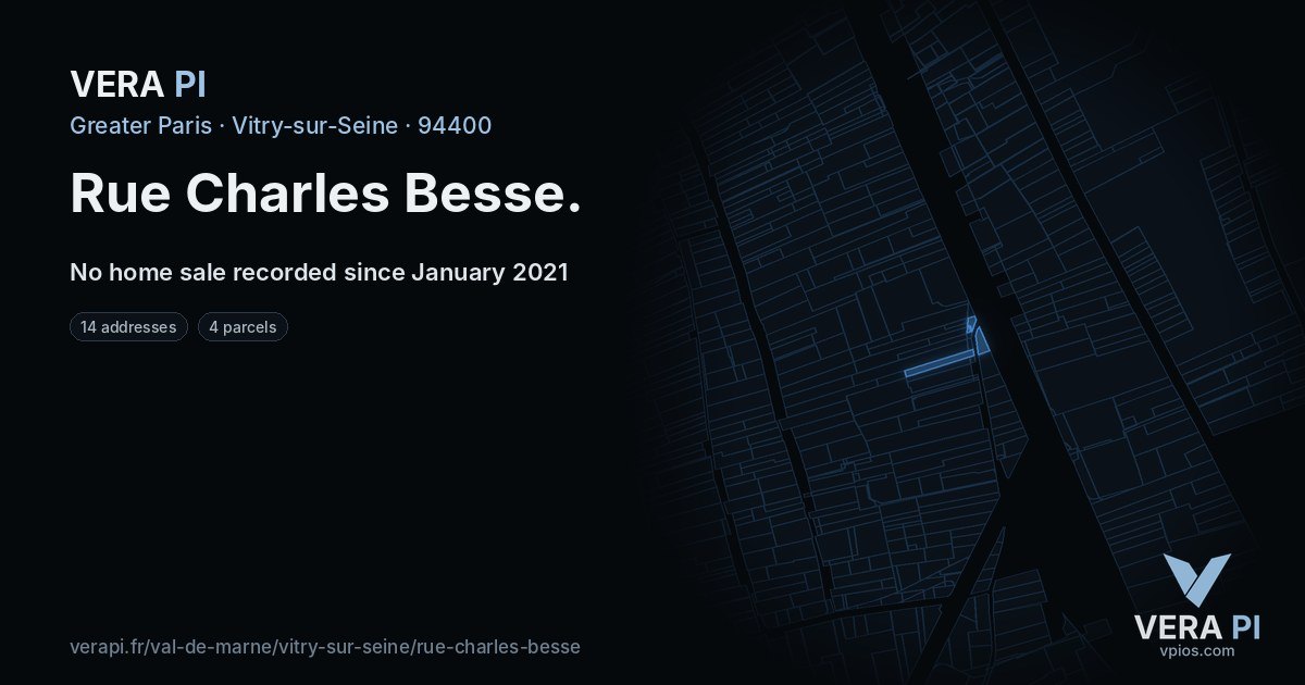 Rue Charles Besse, Vitry-sur-Seine at night – every parcel coloured by the prices around it, the street's own parcels lit