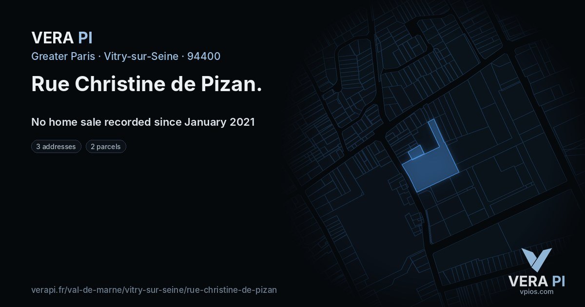 Rue Christine de Pizan, Vitry-sur-Seine at night – every parcel coloured by the prices around it, the street's own parcels lit