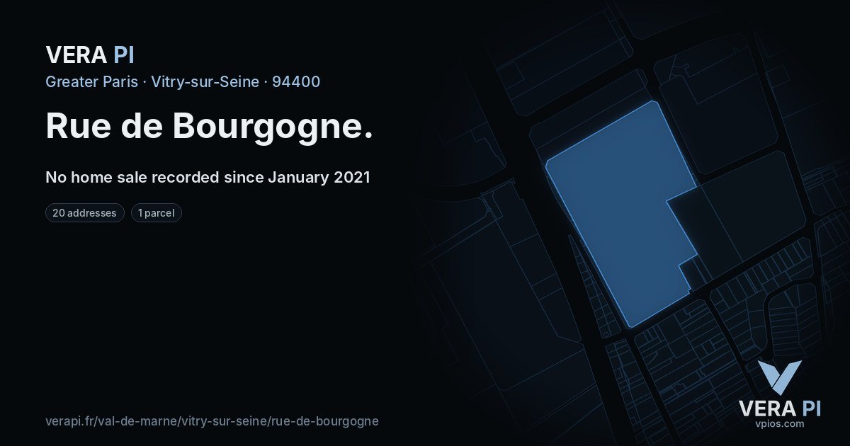 Rue de Bourgogne, Vitry-sur-Seine at night – every parcel coloured by the prices around it, the street's own parcels lit