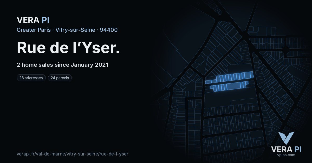 Rue de l’Yser, Vitry-sur-Seine at night – every parcel coloured by the prices around it, the street's own parcels lit