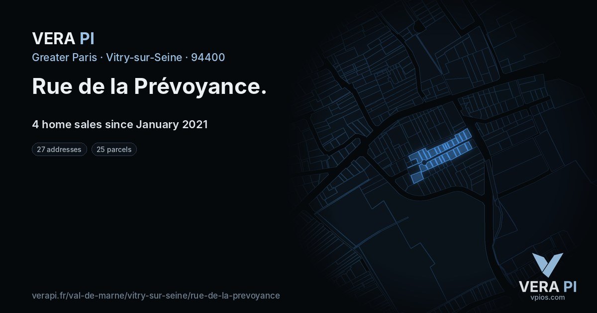 Rue de la Prévoyance, Vitry-sur-Seine at night – every parcel coloured by the prices around it, the street's own parcels lit