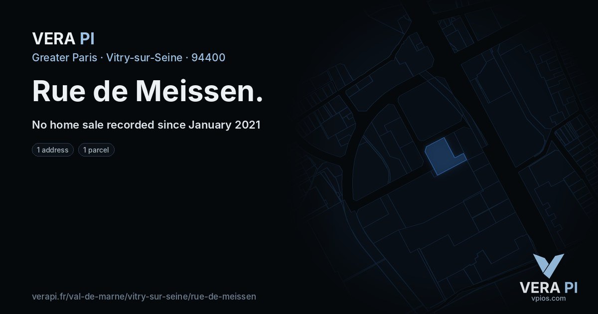 Rue de Meissen, Vitry-sur-Seine at night – every parcel coloured by the prices around it, the street's own parcels lit