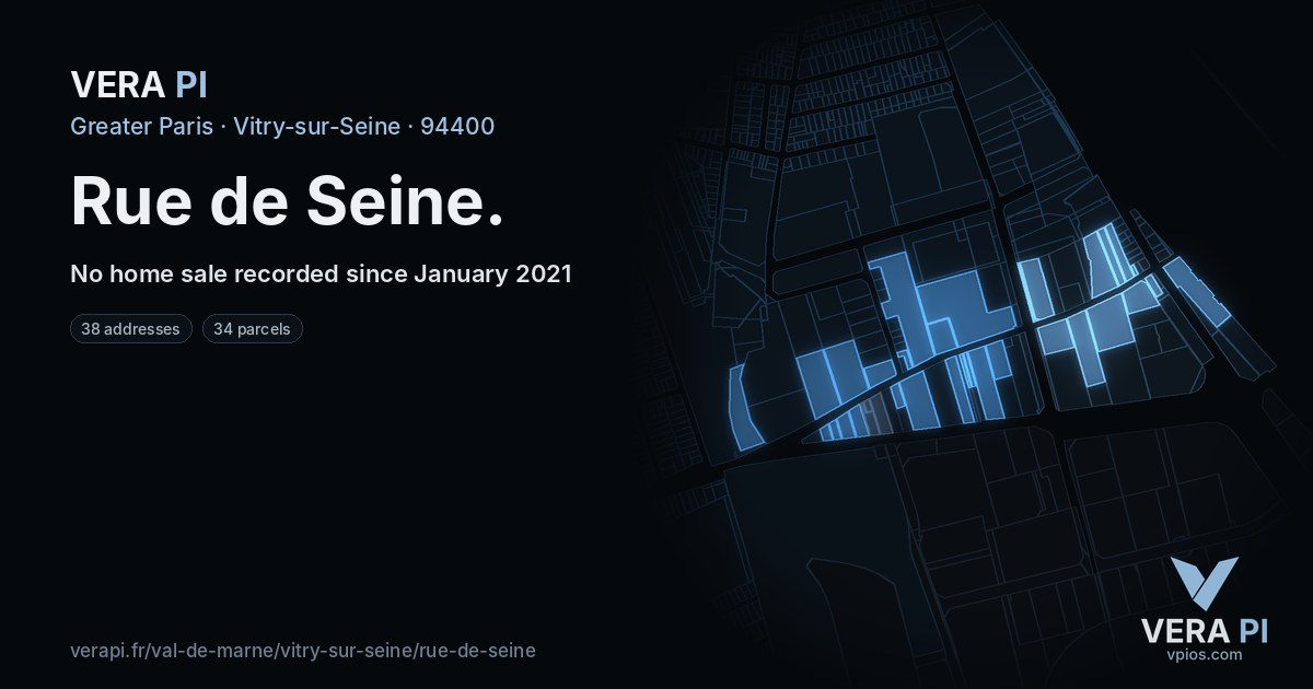 Rue de Seine, Vitry-sur-Seine at night – every parcel coloured by the prices around it, the street's own parcels lit
