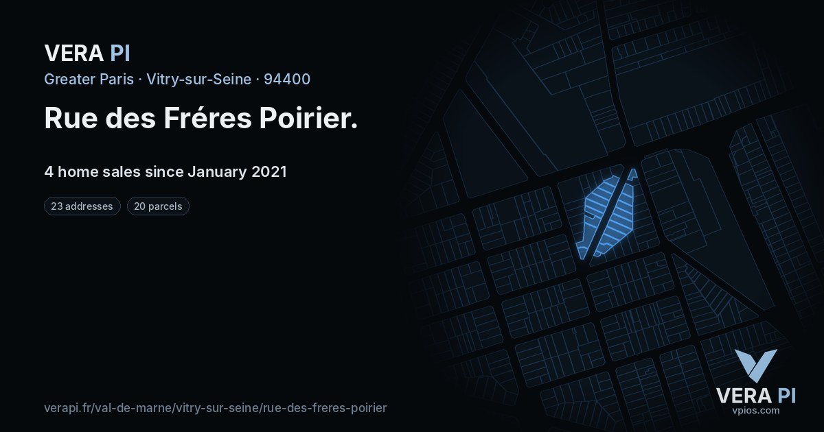 Rue des Fréres Poirier, Vitry-sur-Seine at night – every parcel coloured by the prices around it, the street's own parcels lit