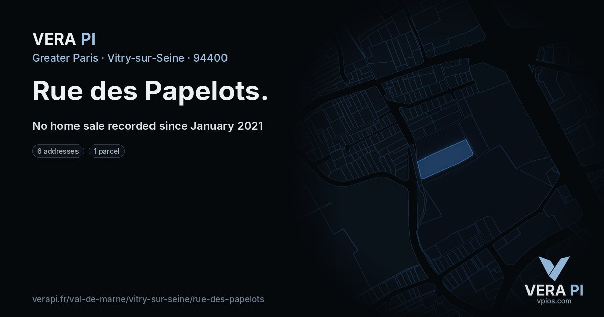 Rue des Papelots, Vitry-sur-Seine at night – every parcel coloured by the prices around it, the street's own parcels lit