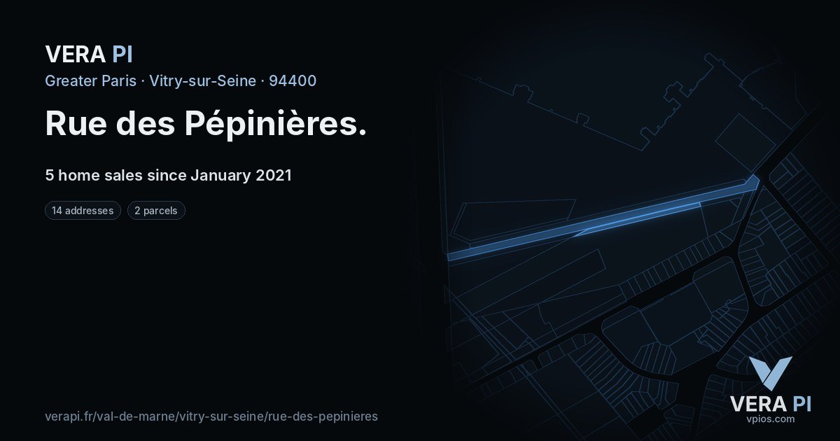 Rue des Pépinières, Vitry-sur-Seine at night – every parcel coloured by the prices around it, the street's own parcels lit