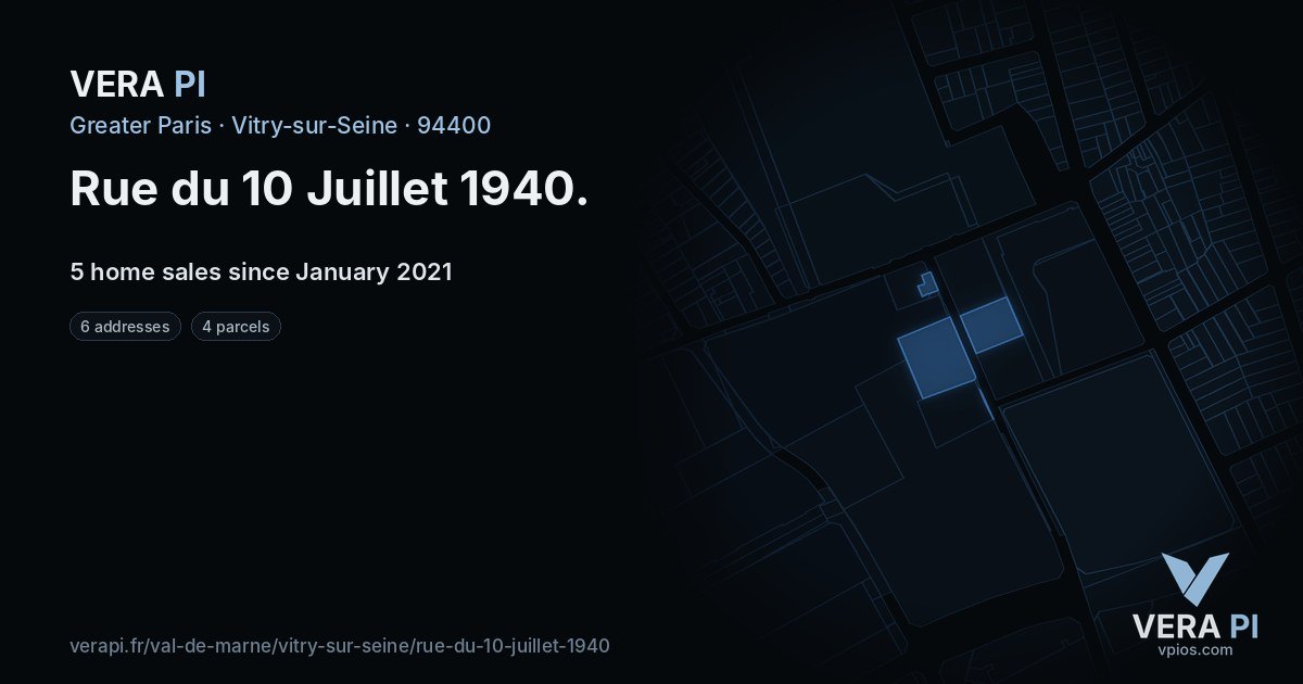 Rue du 10 Juillet 1940, Vitry-sur-Seine at night – every parcel coloured by the prices around it, the street's own parcels lit