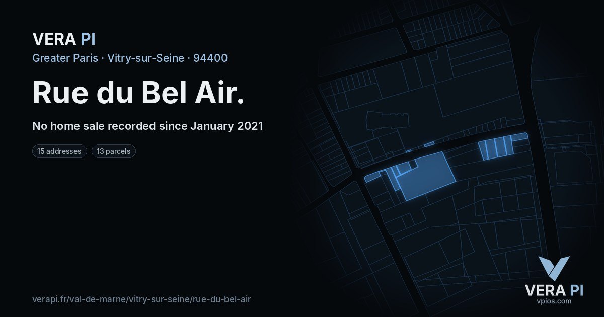 Rue du Bel Air, Vitry-sur-Seine at night – every parcel coloured by the prices around it, the street's own parcels lit