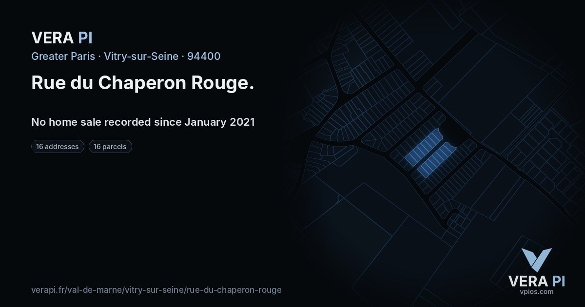 Rue du Chaperon Rouge, Vitry-sur-Seine at night – every parcel coloured by the prices around it, the street's own parcels lit