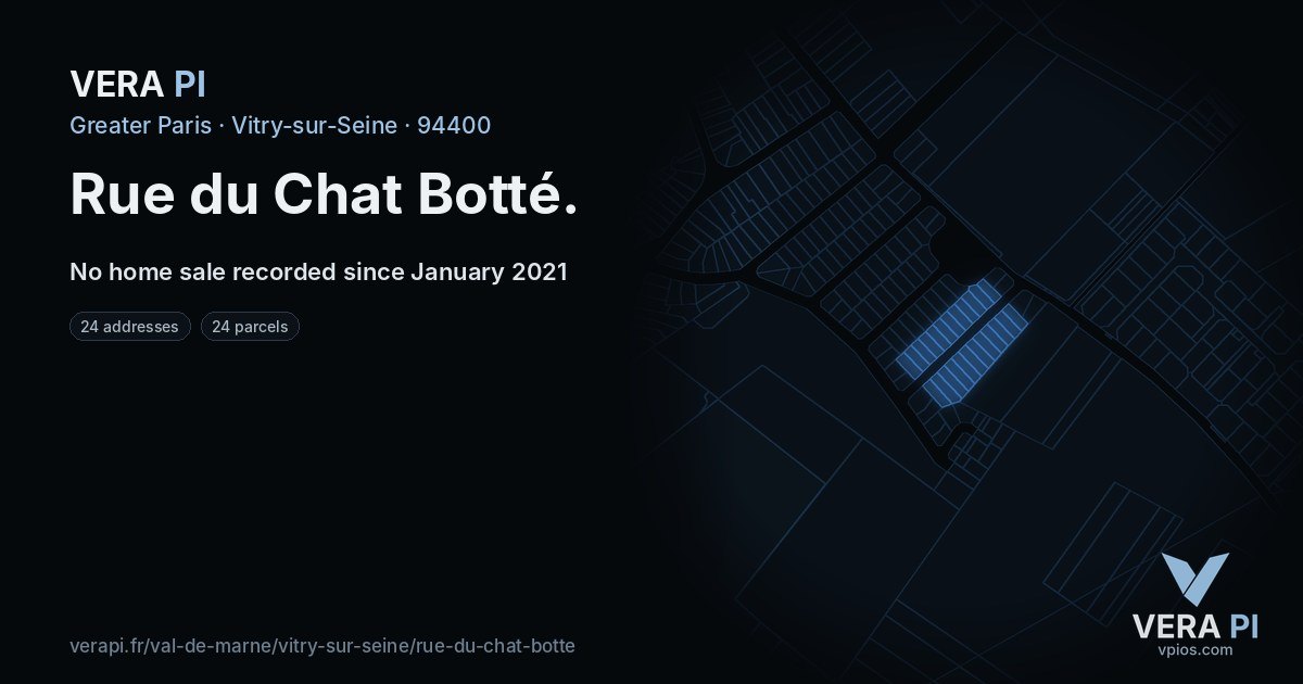 Rue du Chat Botté, Vitry-sur-Seine at night – every parcel coloured by the prices around it, the street's own parcels lit