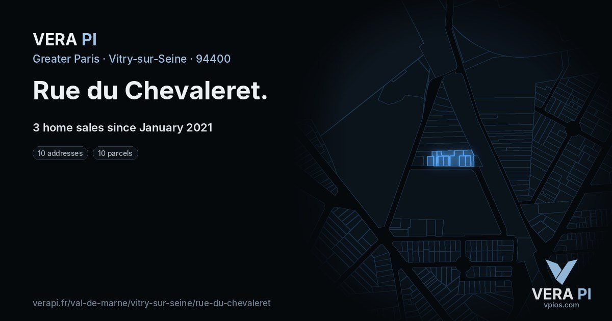 Rue du Chevaleret, Vitry-sur-Seine at night – every parcel coloured by the prices around it, the street's own parcels lit