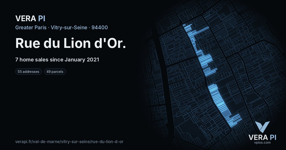 Rue du Lion d'Or, Vitry-sur-Seine at night – every parcel coloured by the prices around it, the street's own parcels lit