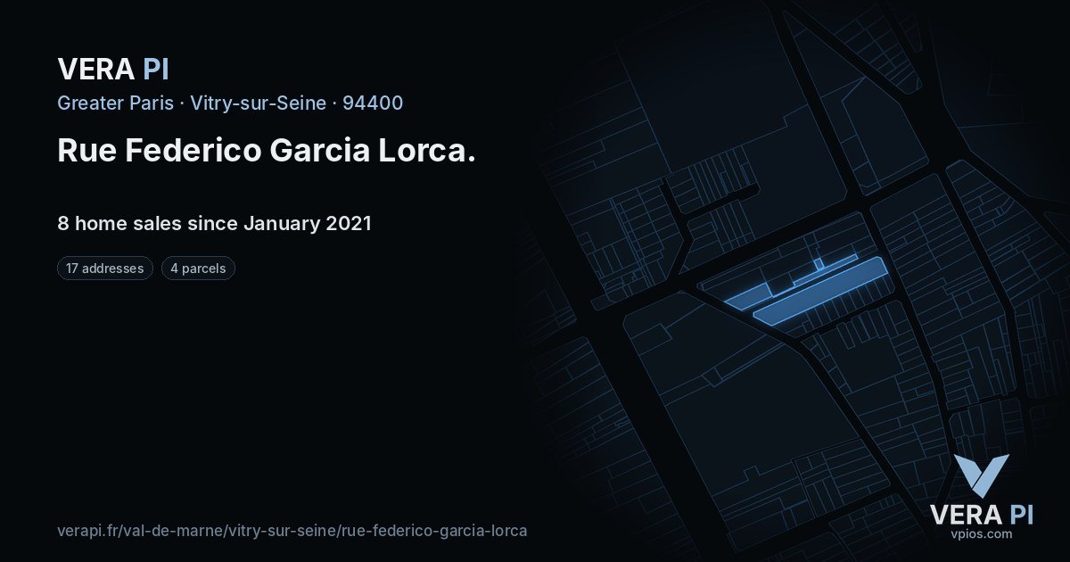 Rue Federico Garcia Lorca, Vitry-sur-Seine at night – every parcel coloured by the prices around it, the street's own parcels lit