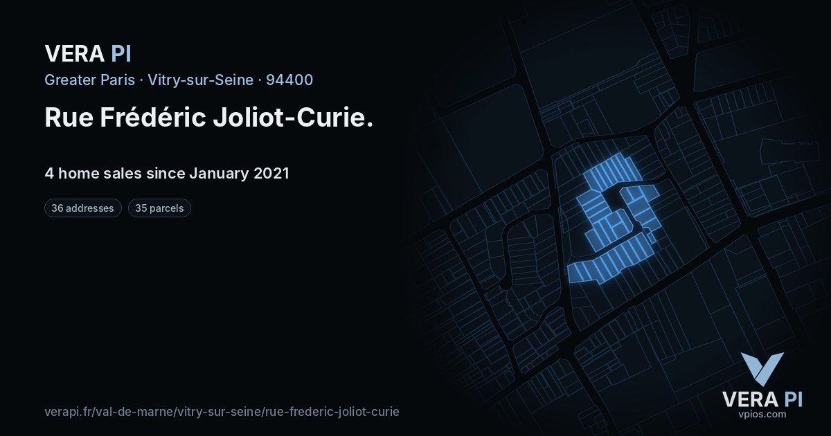 Rue Frédéric Joliot-Curie, Vitry-sur-Seine at night – every parcel coloured by the prices around it, the street's own parcels lit