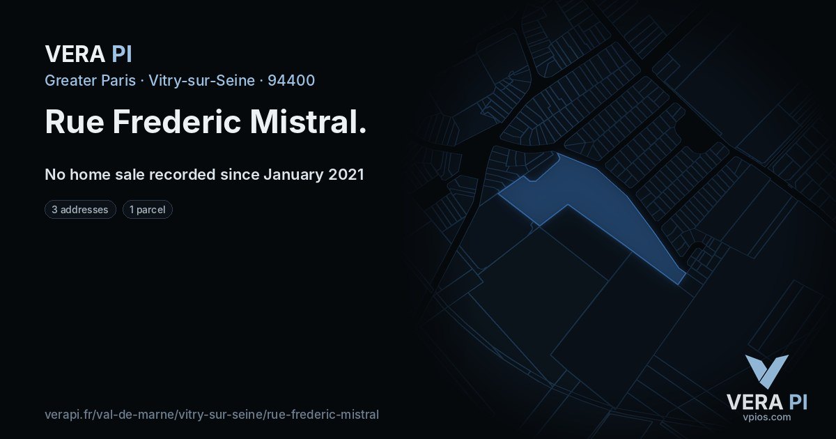 Rue Frederic Mistral, Vitry-sur-Seine at night – every parcel coloured by the prices around it, the street's own parcels lit