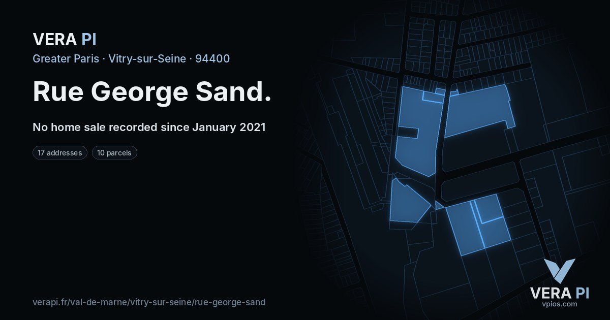 Rue George Sand, Vitry-sur-Seine at night – every parcel coloured by the prices around it, the street's own parcels lit