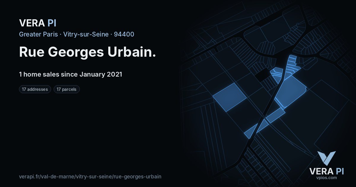 Rue Georges Urbain, Vitry-sur-Seine at night – every parcel coloured by the prices around it, the street's own parcels lit