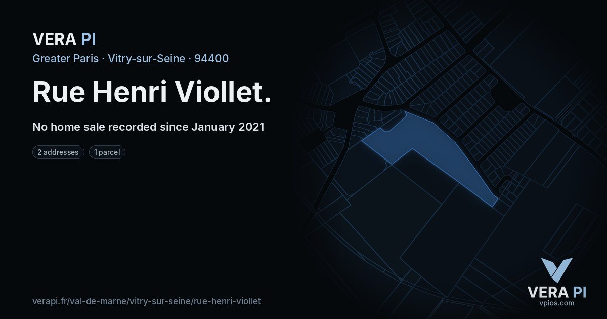 Rue Henri Viollet, Vitry-sur-Seine at night – every parcel coloured by the prices around it, the street's own parcels lit