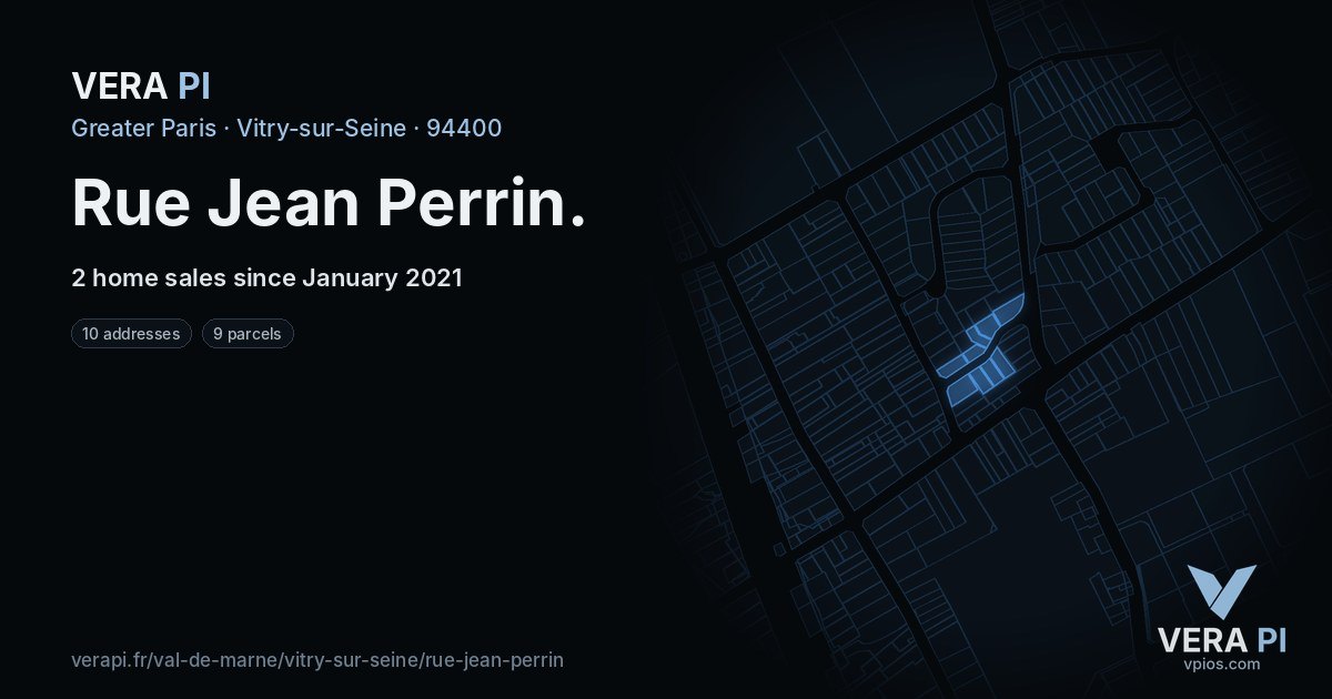 Rue Jean Perrin, Vitry-sur-Seine at night – every parcel coloured by the prices around it, the street's own parcels lit