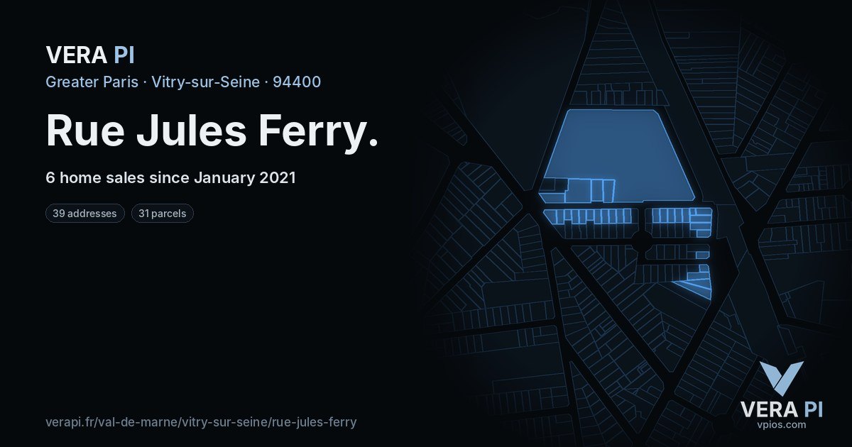 Rue Jules Ferry, Vitry-sur-Seine at night – every parcel coloured by the prices around it, the street's own parcels lit
