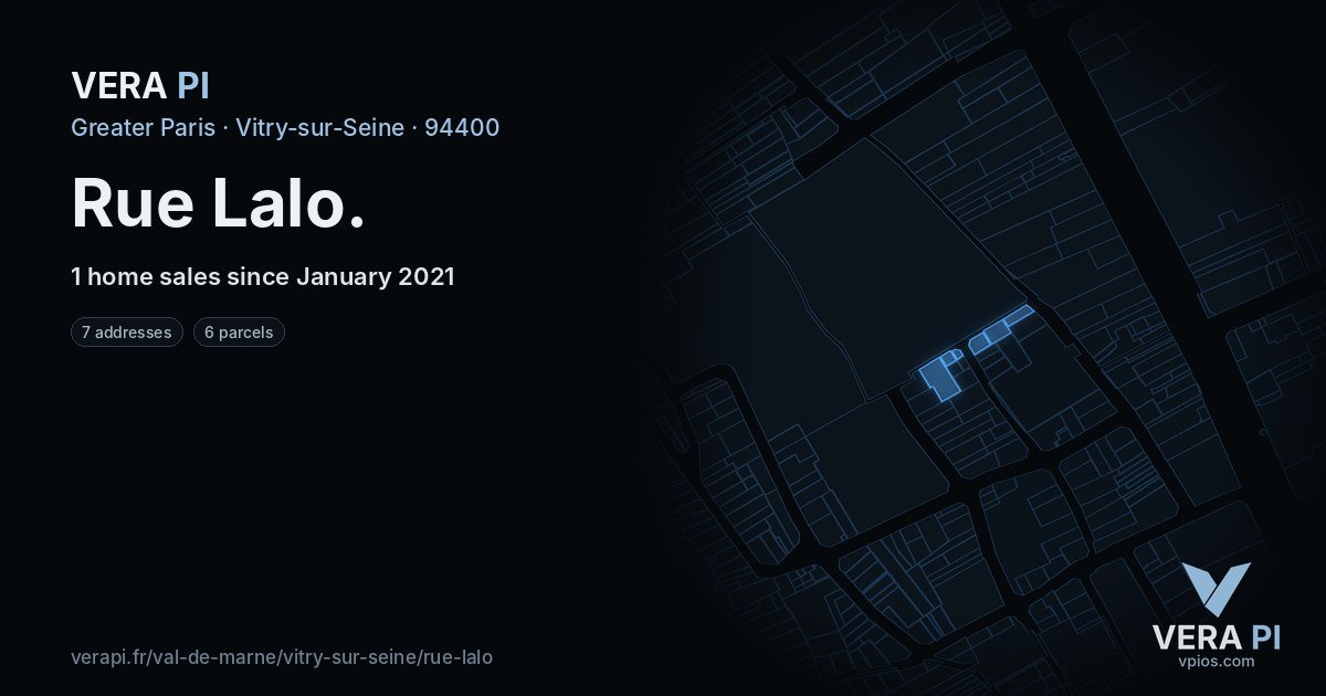Rue Lalo, Vitry-sur-Seine at night – every parcel coloured by the prices around it, the street's own parcels lit