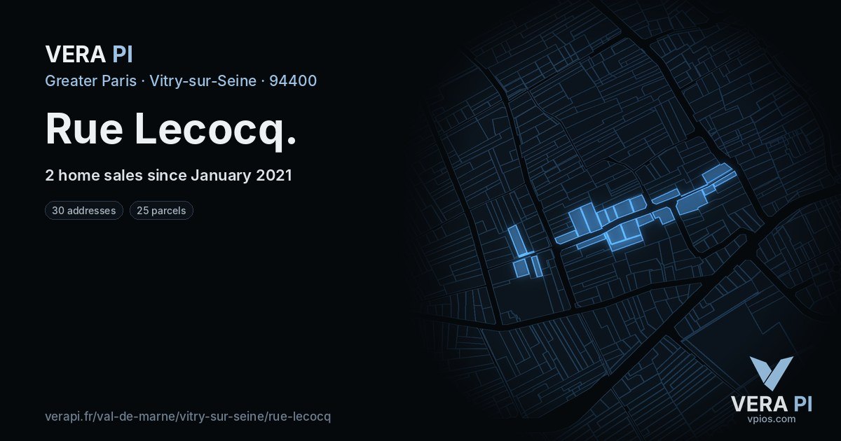Rue Lecocq, Vitry-sur-Seine at night – every parcel coloured by the prices around it, the street's own parcels lit