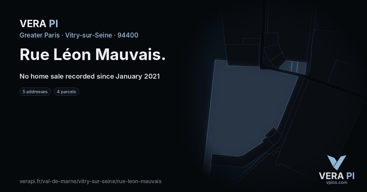 Rue Léon Mauvais, Vitry-sur-Seine at night – every parcel coloured by the prices around it, the street's own parcels lit