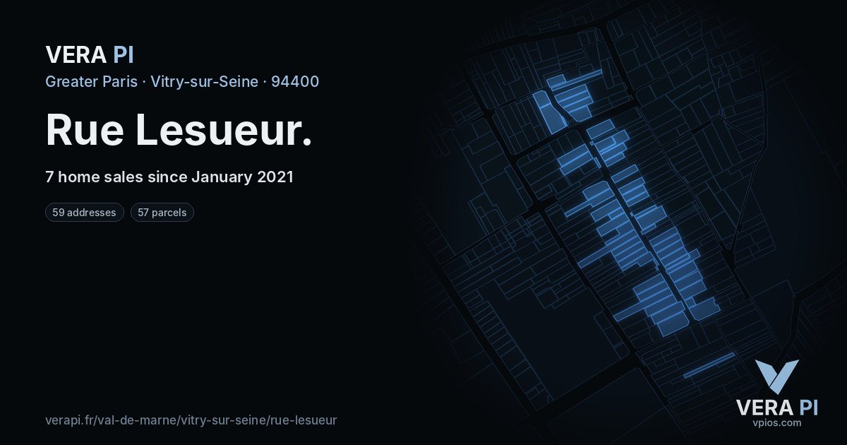 Rue Lesueur, Vitry-sur-Seine at night – every parcel coloured by the prices around it, the street's own parcels lit