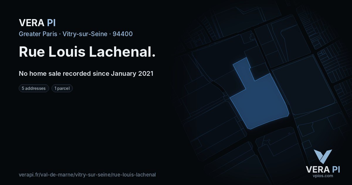 Rue Louis Lachenal, Vitry-sur-Seine at night – every parcel coloured by the prices around it, the street's own parcels lit