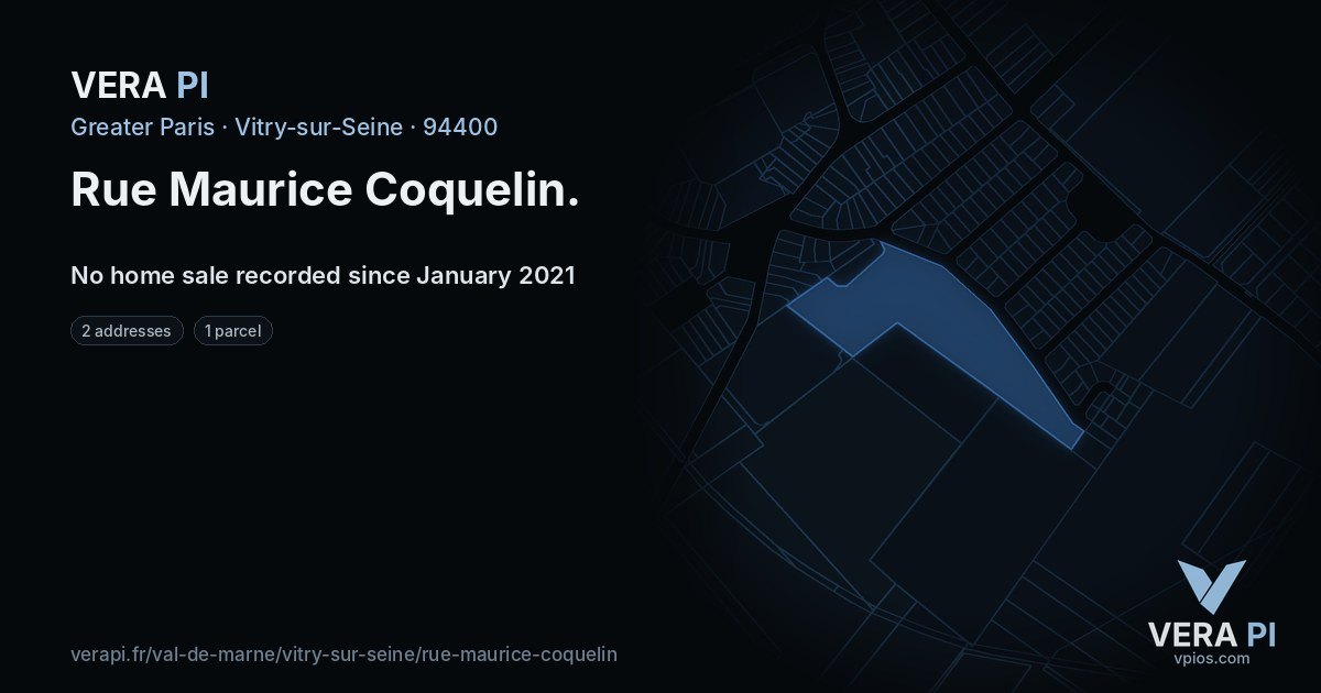 Rue Maurice Coquelin, Vitry-sur-Seine at night – every parcel coloured by the prices around it, the street's own parcels lit