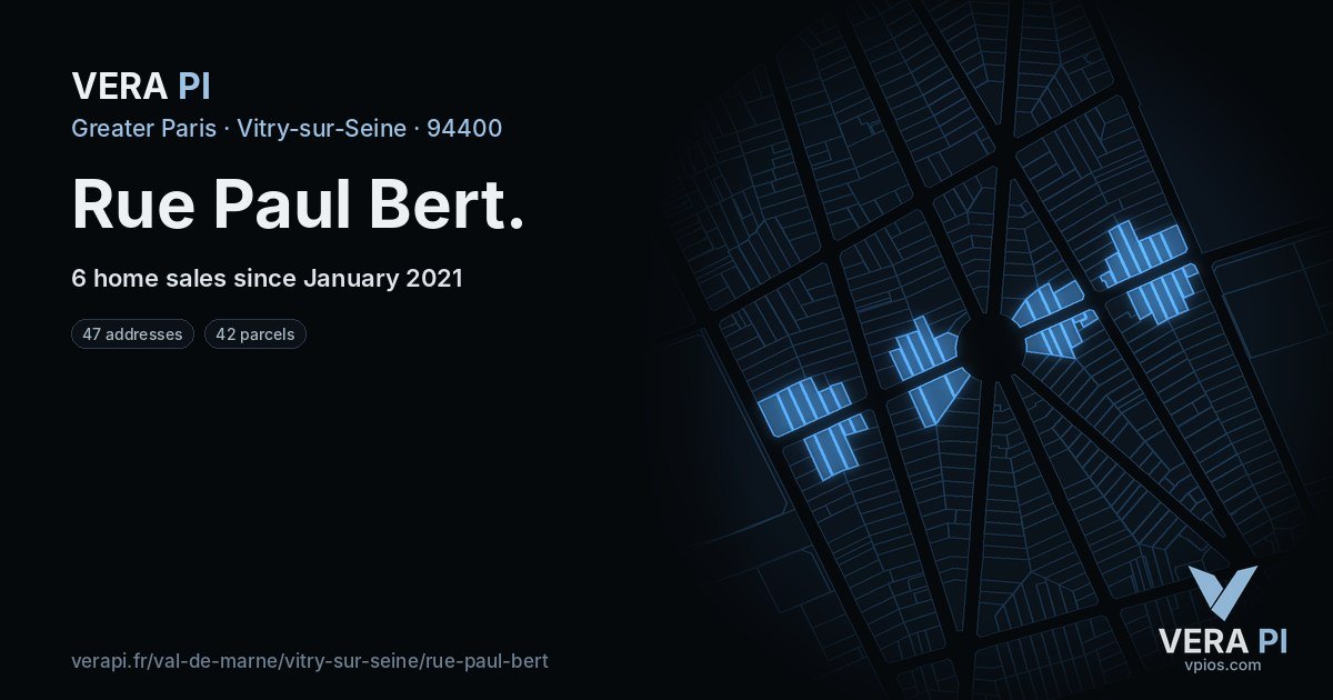 Rue Paul Bert, Vitry-sur-Seine at night – every parcel coloured by the prices around it, the street's own parcels lit