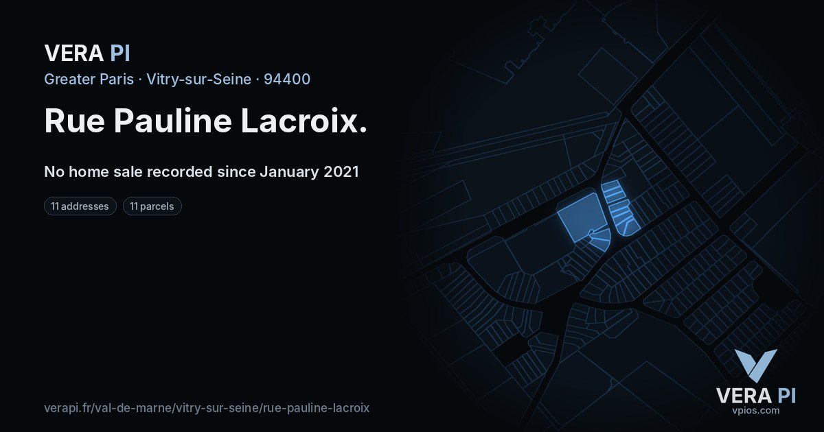 Rue Pauline Lacroix, Vitry-sur-Seine at night – every parcel coloured by the prices around it, the street's own parcels lit