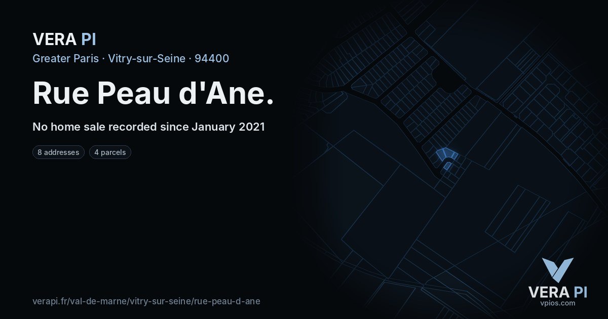 Rue Peau d'Ane, Vitry-sur-Seine at night – every parcel coloured by the prices around it, the street's own parcels lit