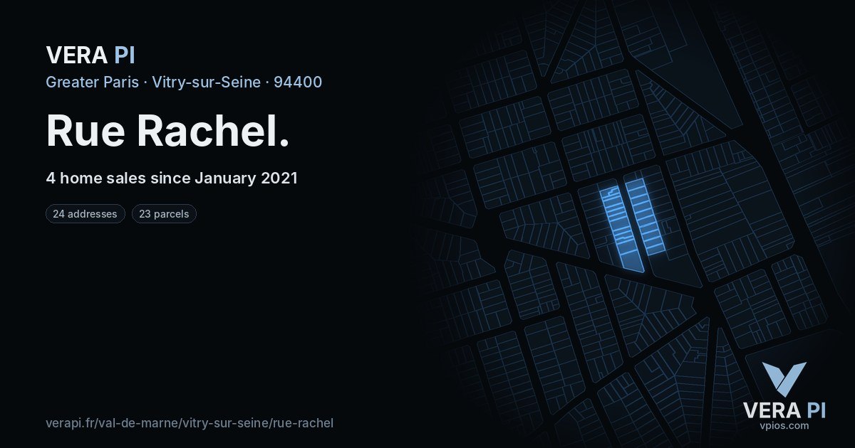 Rue Rachel, Vitry-sur-Seine at night – every parcel coloured by the prices around it, the street's own parcels lit