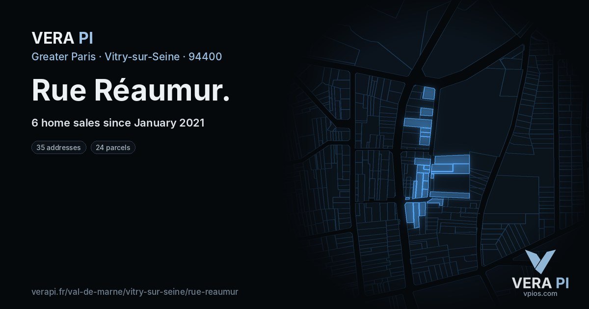 Rue Réaumur, Vitry-sur-Seine at night – every parcel coloured by the prices around it, the street's own parcels lit