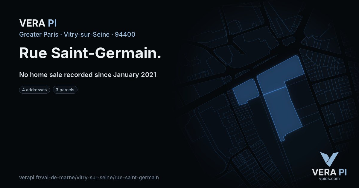 Rue Saint-Germain, Vitry-sur-Seine at night – every parcel coloured by the prices around it, the street's own parcels lit