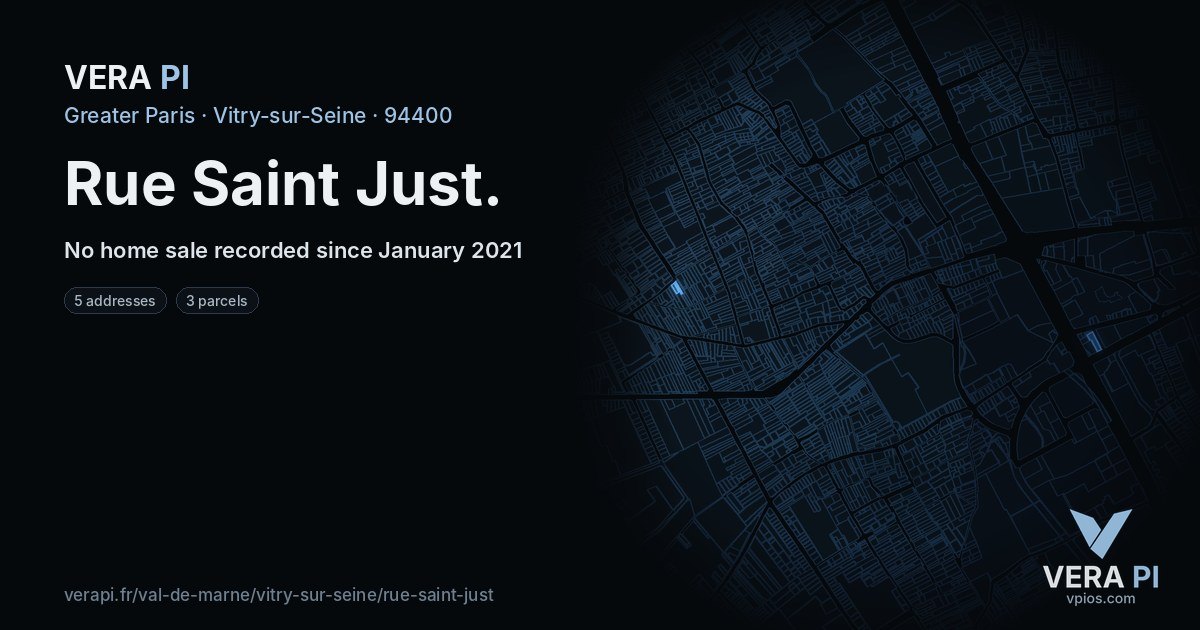 Rue Saint Just, Vitry-sur-Seine at night – every parcel coloured by the prices around it, the street's own parcels lit