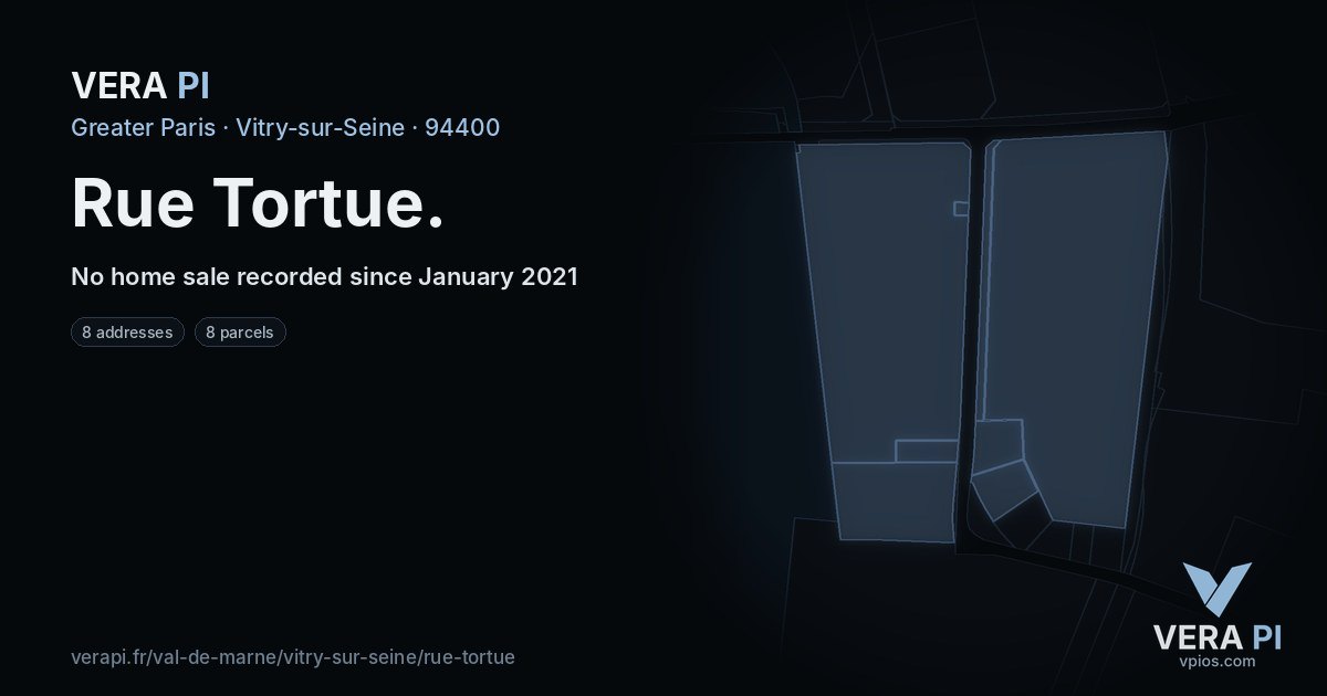 Rue Tortue, Vitry-sur-Seine at night – every parcel coloured by the prices around it, the street's own parcels lit