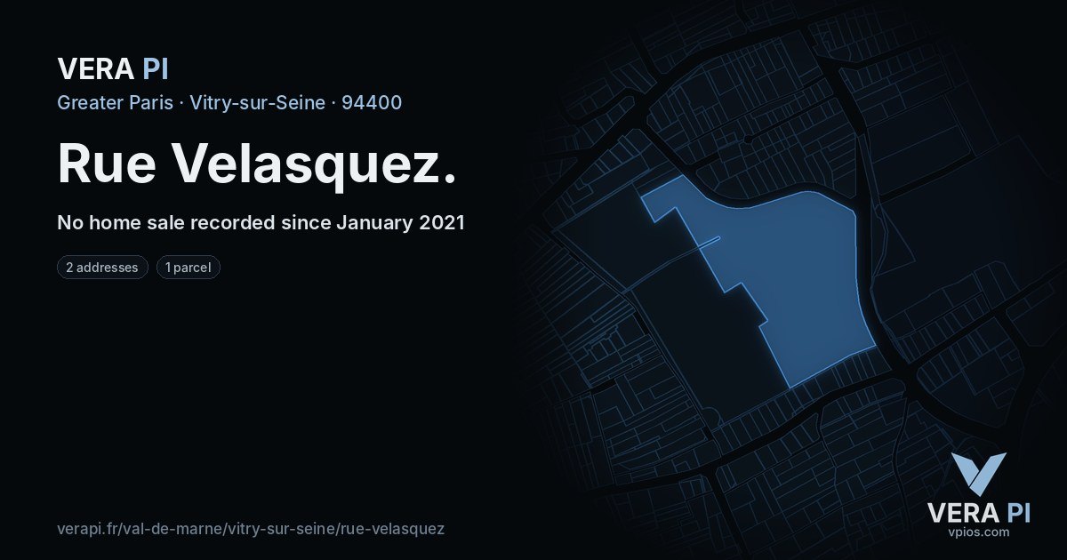 Rue Velasquez, Vitry-sur-Seine at night – every parcel coloured by the prices around it, the street's own parcels lit