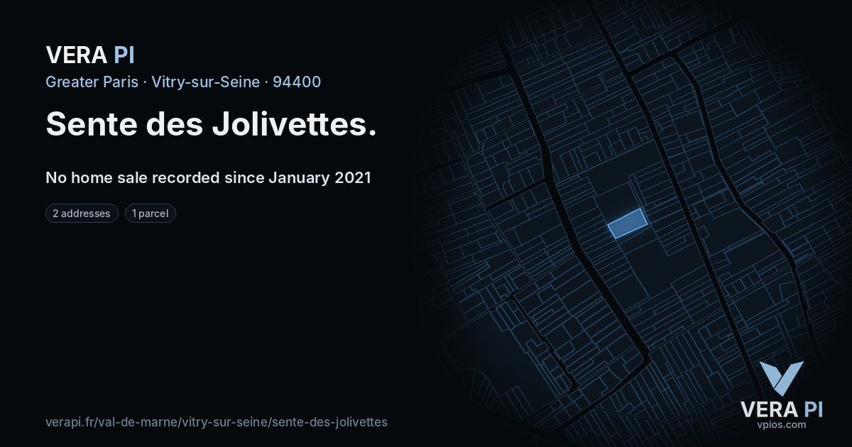 Sente des Jolivettes, Vitry-sur-Seine at night – every parcel coloured by the prices around it, the street's own parcels lit