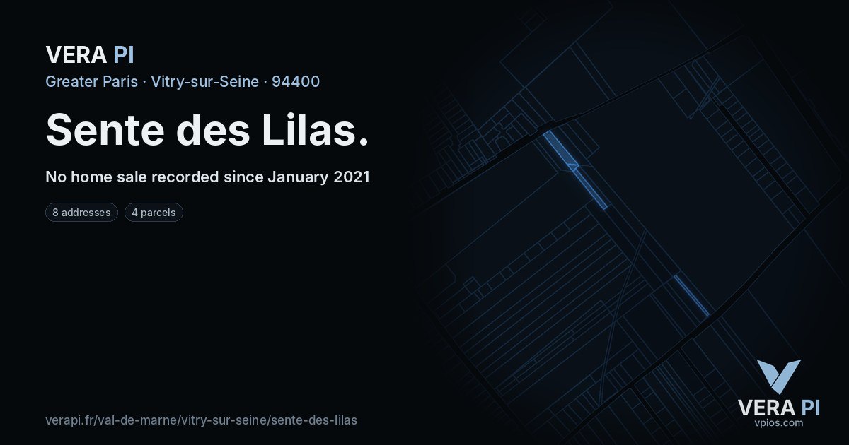 Sente des Lilas, Vitry-sur-Seine at night – every parcel coloured by the prices around it, the street's own parcels lit