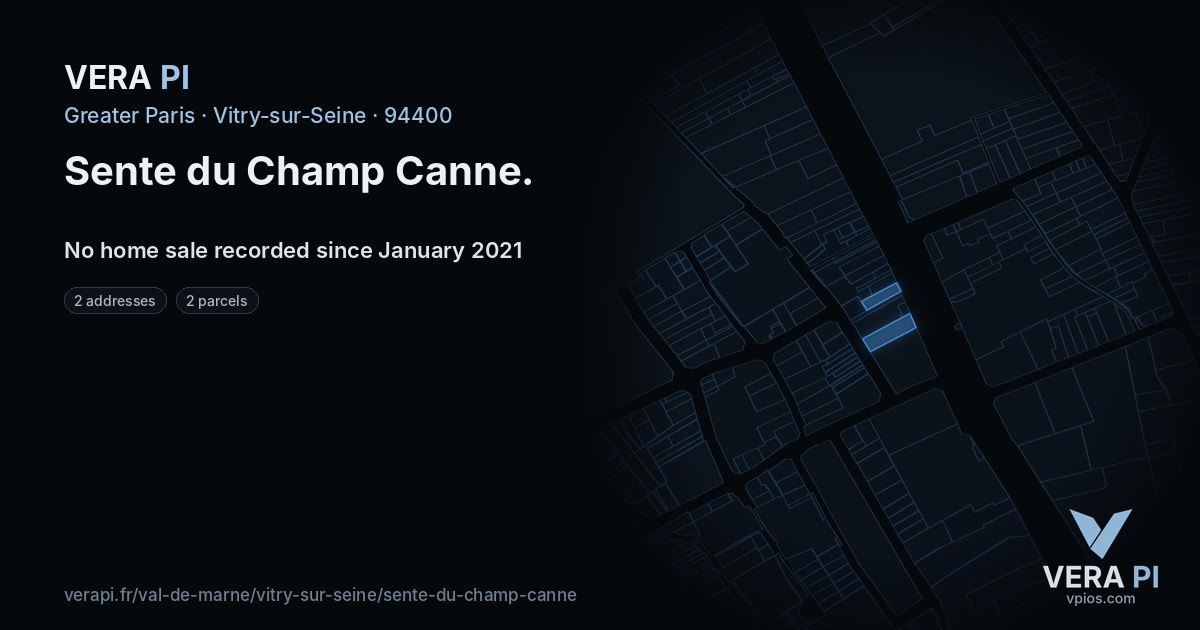 Sente du Champ Canne, Vitry-sur-Seine at night – every parcel coloured by the prices around it, the street's own parcels lit