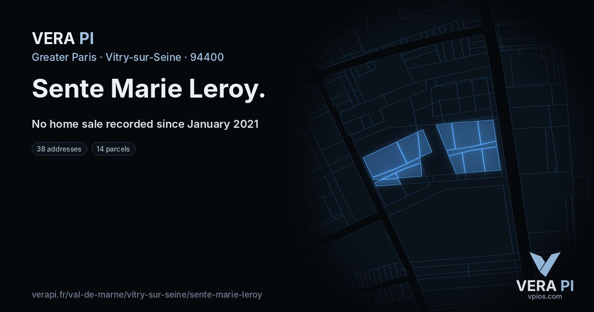 Sente Marie Leroy, Vitry-sur-Seine at night – every parcel coloured by the prices around it, the street's own parcels lit