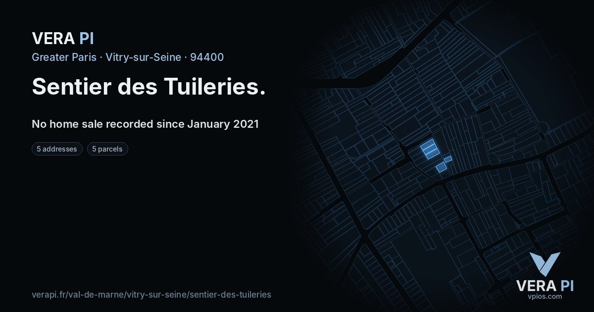 Sentier des Tuileries, Vitry-sur-Seine at night – every parcel coloured by the prices around it, the street's own parcels lit