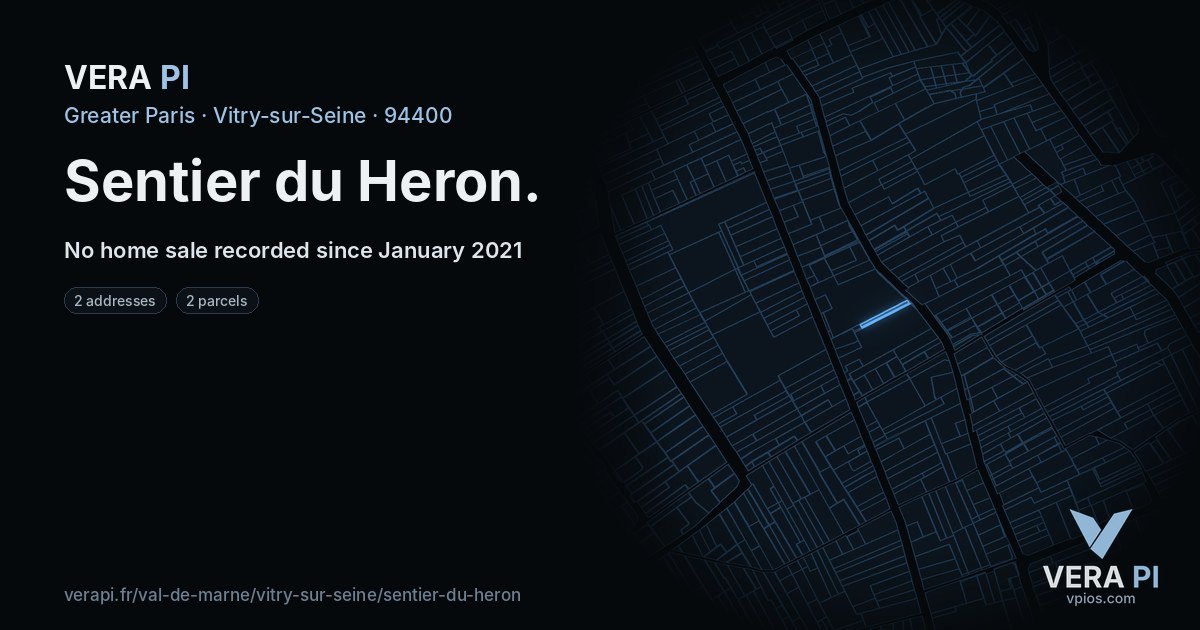 Sentier du Heron, Vitry-sur-Seine at night – every parcel coloured by the prices around it, the street's own parcels lit