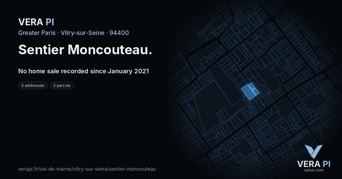 Sentier Moncouteau, Vitry-sur-Seine at night – every parcel coloured by the prices around it, the street's own parcels lit