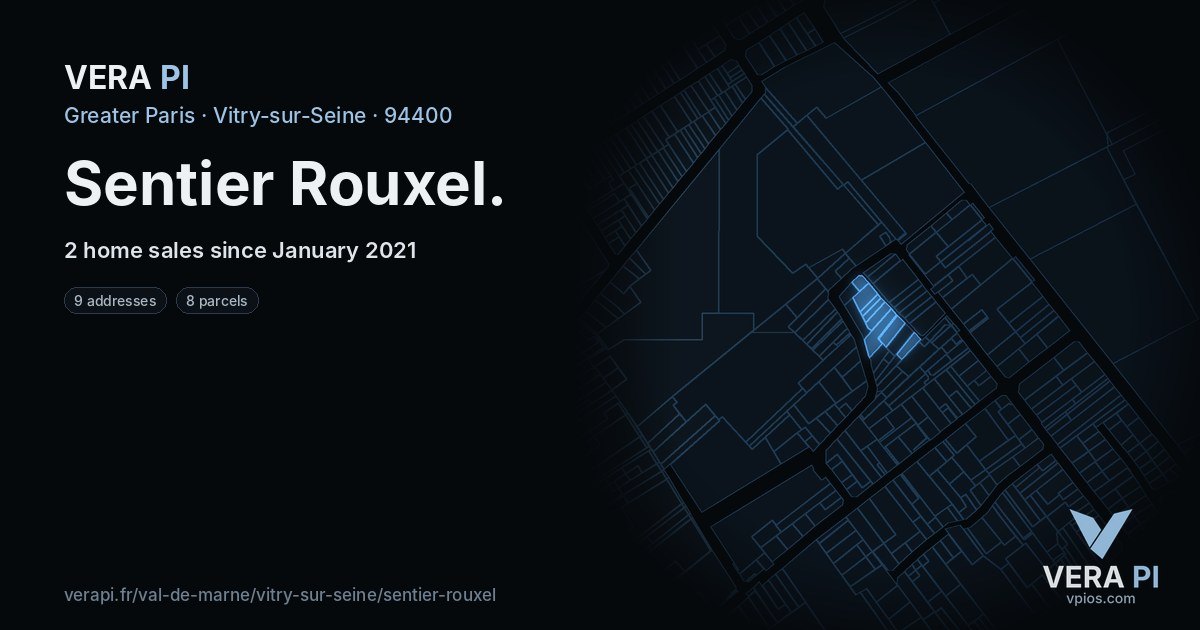 Sentier Rouxel, Vitry-sur-Seine at night – every parcel coloured by the prices around it, the street's own parcels lit