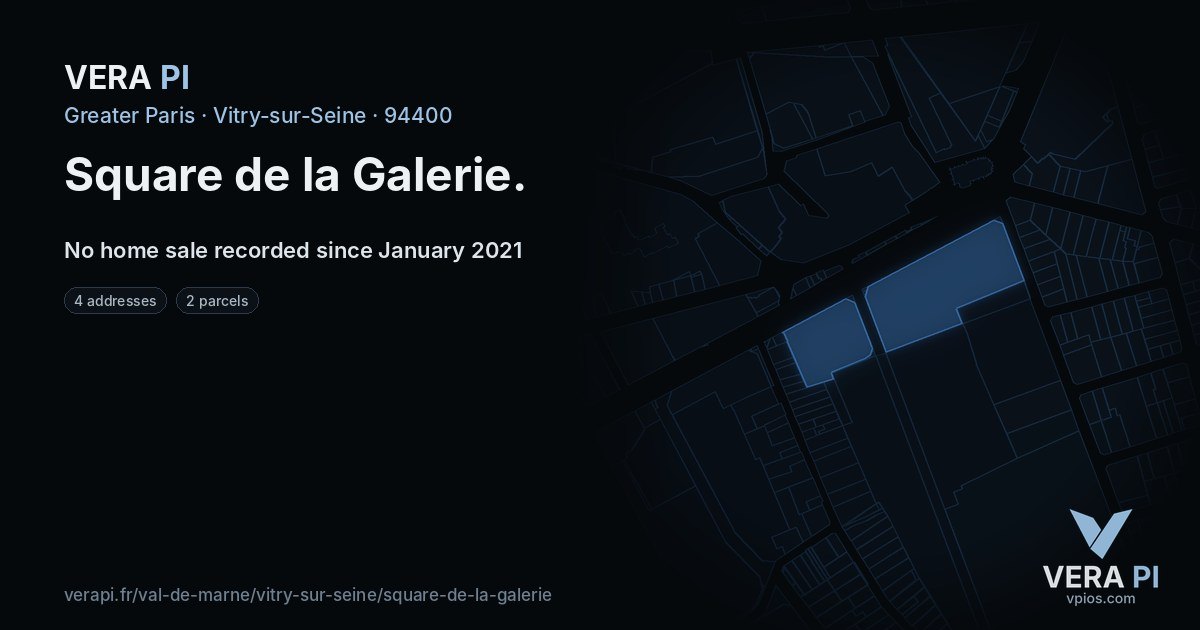 Square de la Galerie, Vitry-sur-Seine at night – every parcel coloured by the prices around it, the street's own parcels lit